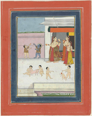 three women and children playing with Krishna, anonymous, 1800 - 1899 Canvas Print