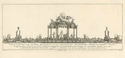 Table decoration at the golden wedding of mayor Gerrit Hooft, 1757, Simon Fokke, 1757 - 1759 Canvas Print