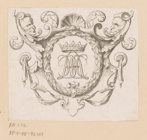 Crowned letters in ornamental frame, Claude Mellan (attributed to), 1608 - 1688 Canvas Print