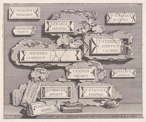 Inscriptions and fragments from a crypt, Giovanni Battista Piranesi, c. 1756 - c. 1757 Canvas Print