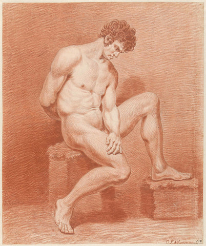 Seated male nude, to the right, Jacobus Wijsman, 1804 Canvas Print