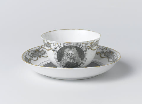 Bell-shaped cup and saucer with a portrait of Lieve Geelvinck, anonymous, c. 1760 Canvas Print