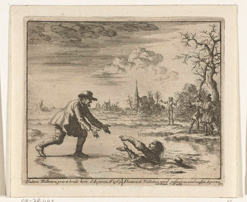 Dirk Willemsz. saves his persecute from the ice at Asperen, 1569, Jan Luyken, 1683 - 1685 Canvas Print