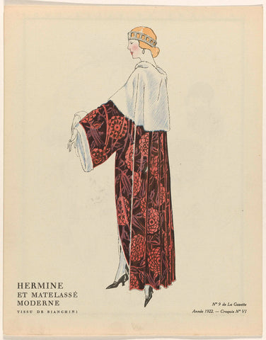 Gazette du Bon Ton, 1922 - No. 9 : Hermine et quilté moderne / Tissu de Bianchini, anonymous, 1922 Canvas Print