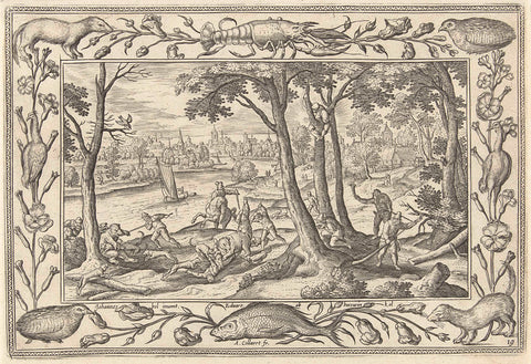 Bear hunting, Adriaen Collaert, 1582 - 1586 Canvas Print