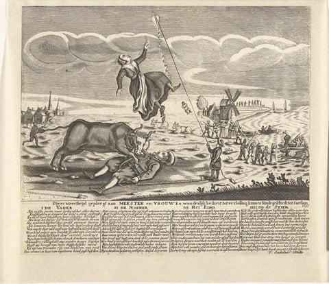 The cruelty of the bull, 1647, anonymous, 1700 - 1799 Canvas Print