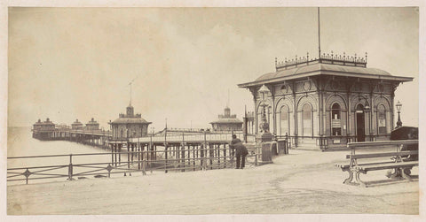 View from land on a pier with buildings, presumably Brighton West Pier, in Brighton, Sussex County, built between 1863 and 1866, anonymous, 1878 - 1890 Canvas Print