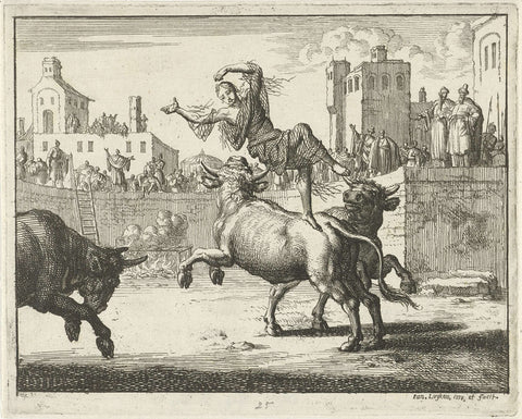 Blandina killed by a bull, Jan Luyken, 1685 Canvas Print