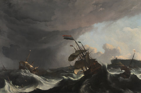 Warships in a Heavy Storm, Ludolf Bakhuysen, c. 1695 Canvas Print