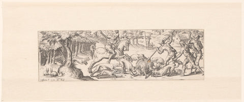 Jacht op wilde zwijnen, Etienne Delaune, 1528 - 1583 Canvas Print