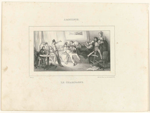 L'Artiste, ca. 1830: Le Champagne, Paul Gavarni, Georges Jean Frey, c. 1830 Canvas Print