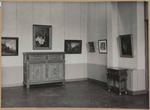 Corner of a KOG room with cupboard, table and paintings, 1954 Canvas Print