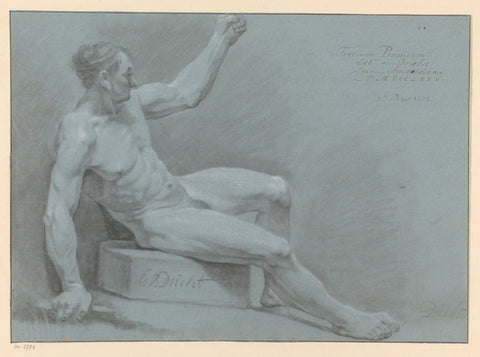 Sitting male nude, seen from the side (3rd prize 1775), Egbert van Drielst, 1775 Canvas Print