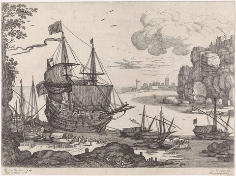 Ships in a port, Willem van Nieulandt (II), 1594 - 1635 Canvas Print