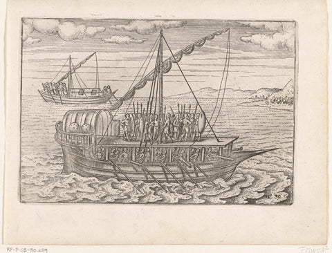 Javanese ship at Bantam, 1596, anonymous, 1646 Canvas Print