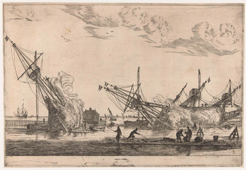 Waterproofing of the hulls of three flute ships, Reinier Nooms, 1650 - 1664 Canvas Print