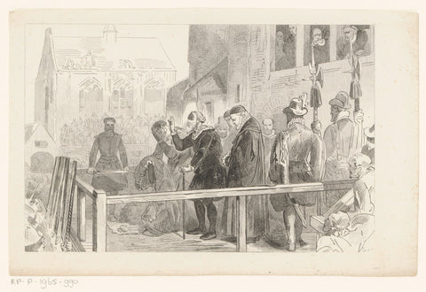 Johan van Oldenbarnevelt on the scaffold before his execution, Jan van der Veen (printmaker), 1855 - 1861 Canvas Print