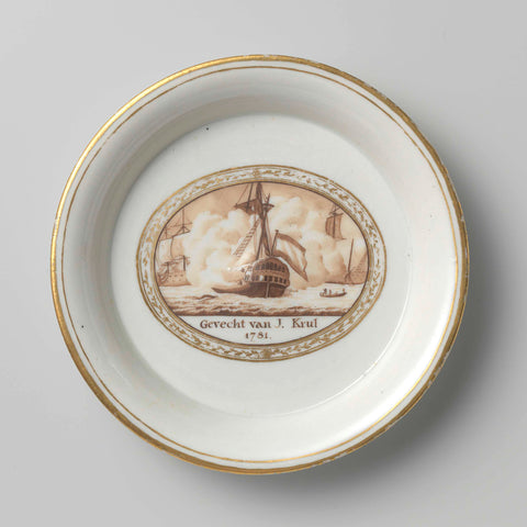 Dish of a sugar bowl with an image of the Battle of J. Krul, anonymous (attributed to), after 1794 Canvas Print