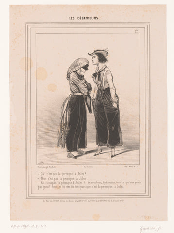 Woman looks at another woman's wig, Paul Gavarni, 1841 Canvas Print