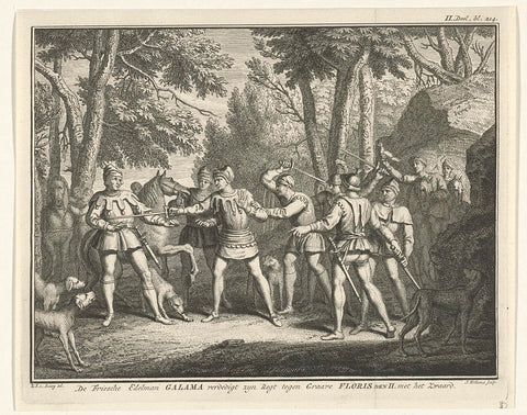 The Fries Galama defends itself against Count Floris II, Jacob Folkema, 1749 - 1759 Canvas Print