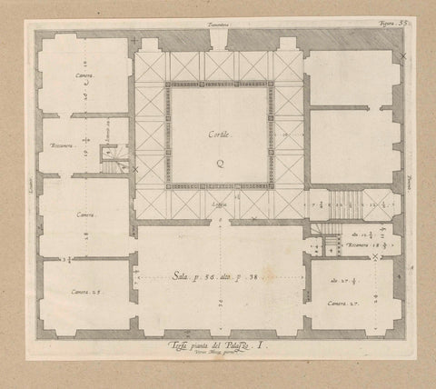 Plan of the first floor of the Palazzo Rostan Raggio in Genoa, Nicolaes Ryckmans, 1622 Canvas Print