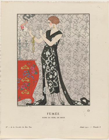 Gazette du Bon Ton, 1921 - No. 1, Pl. 8: Fumée / Robe du soir, de Beer, George Barbier, 1921 Canvas Print