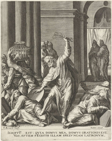 Expulsion of the money changers from the temple, Johann Sadeler (I), 1570 - 1600 Canvas Print