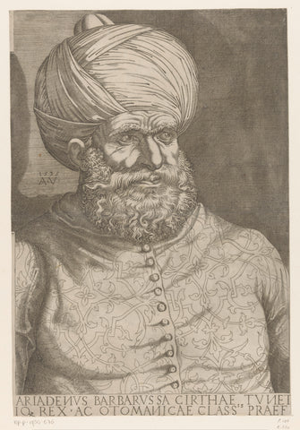 Portrait of Admiral Khair ad-Din Barbarossa, Agostino Veneziano, 1535 Canvas Print