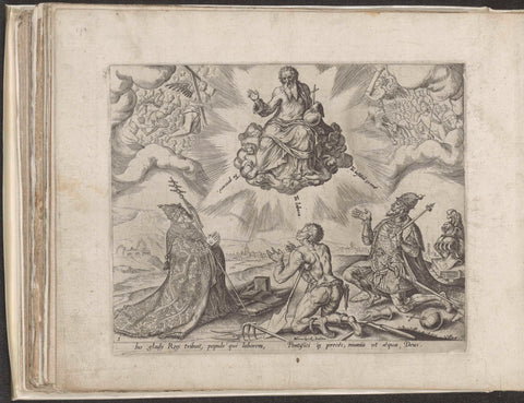 God assigns various tasks to the three states, Philips Galle, 1563 - 1570 Canvas Print