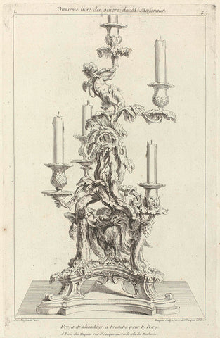 Design for a five-armed candelabra decorated with eagle, Gabriel Huquier, Juste Aurèle Meissonnier, 1738 - 1749 Canvas Print