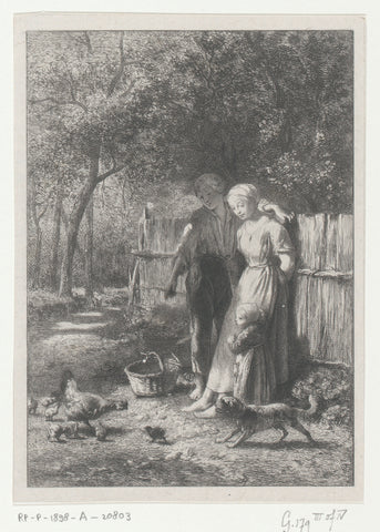 Peasant family feeds chickens in a yard, Charles Emile Jacque, 1864 Canvas Print