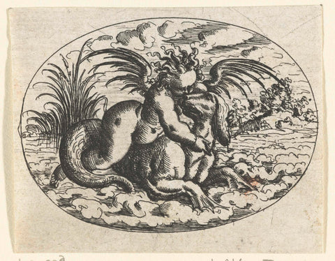 Lying oval with putto at sea, Christoph Jamnitzer, 1573 - 1610 Canvas Print