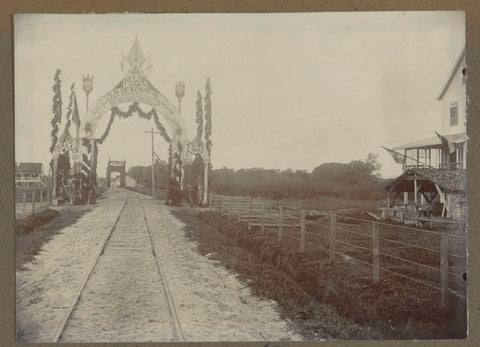 Honorary gate in Paramaribo, founded on the occasion of the opening of the Lawa railway (Landsspoorweg) on 28 March 1905, Eugen Klein (possibly), c. 1905 Canvas Print