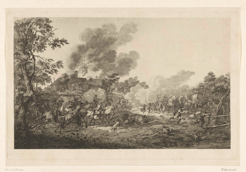 Ruitercharge at a burning mill, Joannes Bemme, 1799 Canvas Print