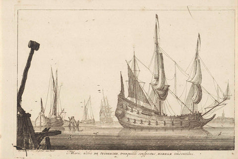 Warship with three masts on a pier, anonymous, 1675 - 1711 Canvas Print