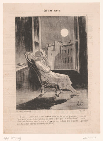 Woman talks to the moon in front of the open window, Honoré Daumier, 1844 Canvas Print