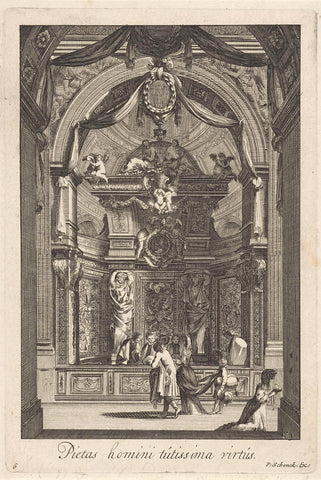 Several people in a chapel, anonymous, 1675 - 1711 Canvas Print