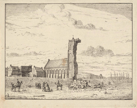 Collapsed tower at Egmond aan Zee, 1741, Adriaan Spinder, 1741 - 1743 Canvas Print