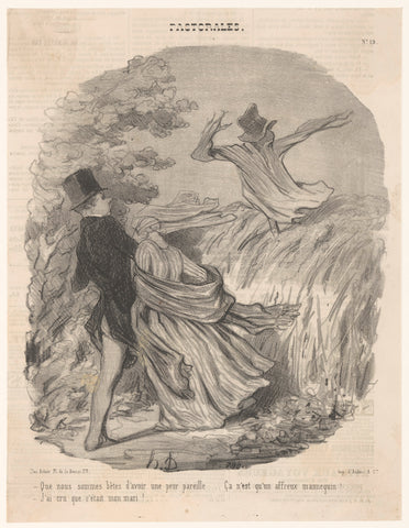 Couple by field with scarecrow, Honoré Daumier, 1845 Canvas Print