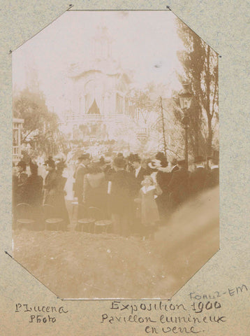 Visitors to the 1900 World's Fair in front of an illuminated glass pavilion in Paris, Paul Lucena, 1900 Canvas Print