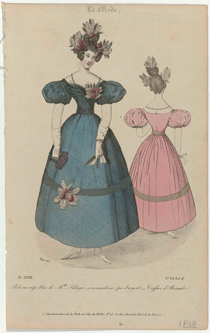 La Mode, 1830, 2nd Vol. Liv. 4th, Pl. 24 : Robe en crêpe bleu (...), Vittore Pedretti, 1830 Canvas Print