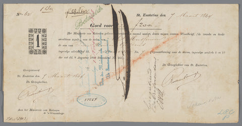 Bill of exchange for Charles Hussenden, slave owner on St. Eustatius, anonymous, 1864 Canvas Print