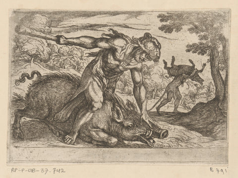 Hercules and Erymanthus boar, Antonio Tempesta, 1608 Canvas Print