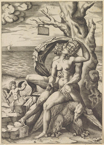 Jupiter in Semele, Marco Dente, 1498 - 1532 Canvas Print