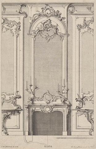 Fireplace with candlesticks, Emanuel Eichel, 1731 - 1775 Canvas Print