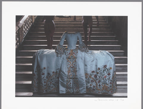 Wedding gown seen on the back with a naked man and woman walking up the marble staircase of the Institute for the Tropics, Tom van Heel, 2000 - 2003 Canvas Print