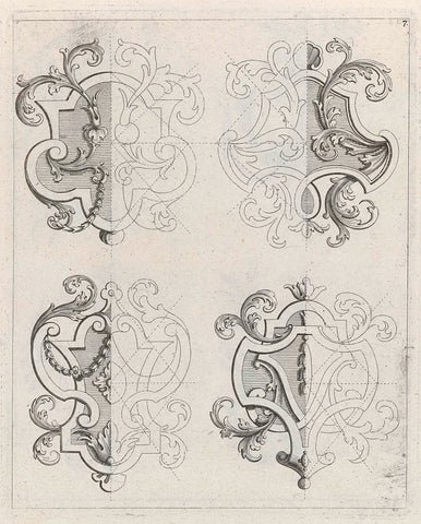 Four decorations with wickerwork, anonymous, 1704 - 1737 Canvas Print