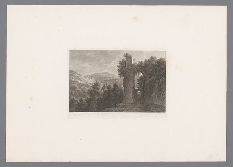 Landscape with overgrown ruin near Rome, Philipp Veith, 1822 Canvas Print