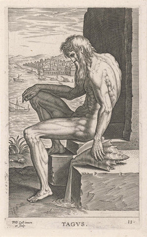 River god Tagus, Philips Galle, 1586 Canvas Print