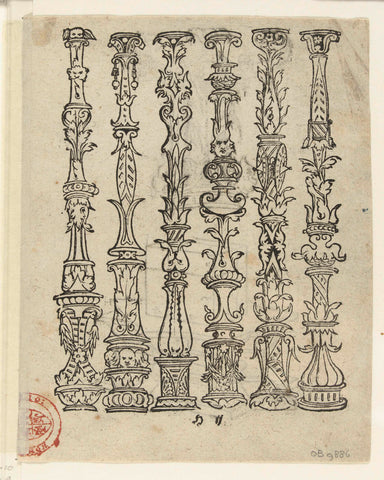 Six balusters, anonymous, 1500 - 1568 Canvas Print